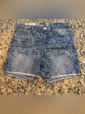Seven7 Blue Snake-Print Denim Cutoff Shorts
